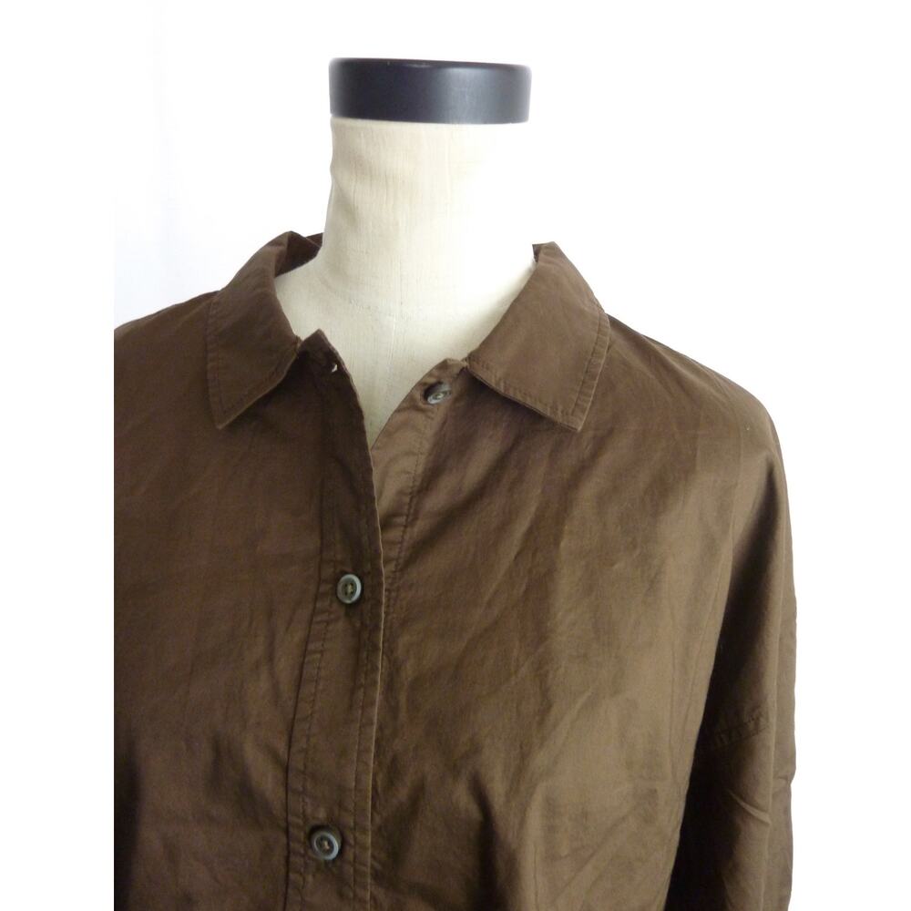 NWT Everlane Long Sleeve Button Down Cotton Crop PJ Shirt XS in Brown - Picture 5 of 7